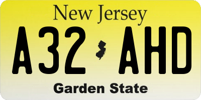 NJ license plate A32AHD