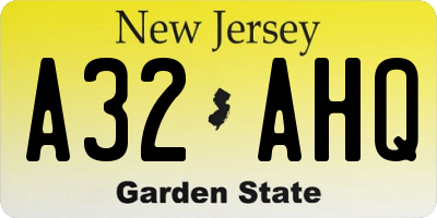 NJ license plate A32AHQ