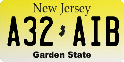NJ license plate A32AIB