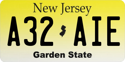 NJ license plate A32AIE