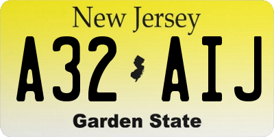 NJ license plate A32AIJ