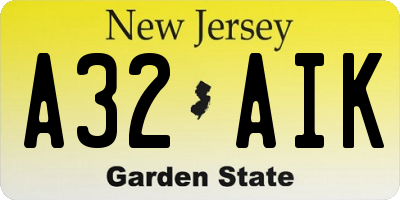 NJ license plate A32AIK