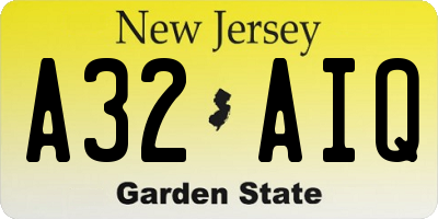 NJ license plate A32AIQ