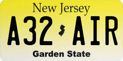 NJ license plate A32AIR