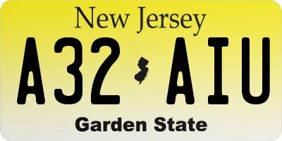 NJ license plate A32AIU