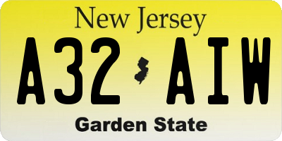 NJ license plate A32AIW