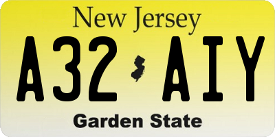NJ license plate A32AIY