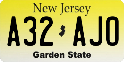 NJ license plate A32AJO