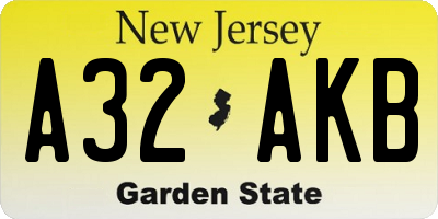 NJ license plate A32AKB