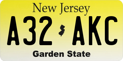 NJ license plate A32AKC