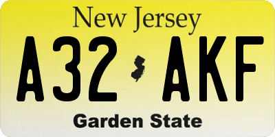 NJ license plate A32AKF