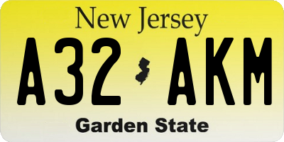 NJ license plate A32AKM