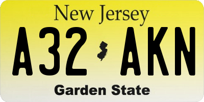 NJ license plate A32AKN