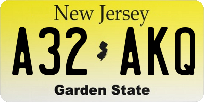 NJ license plate A32AKQ