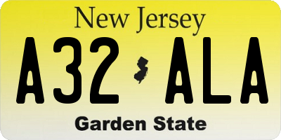 NJ license plate A32ALA