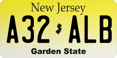 NJ license plate A32ALB