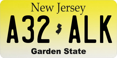 NJ license plate A32ALK