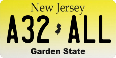 NJ license plate A32ALL