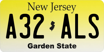 NJ license plate A32ALS