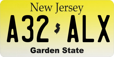NJ license plate A32ALX