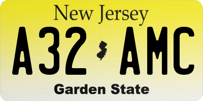 NJ license plate A32AMC