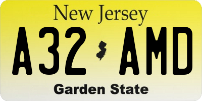 NJ license plate A32AMD