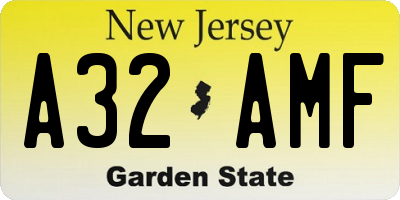 NJ license plate A32AMF