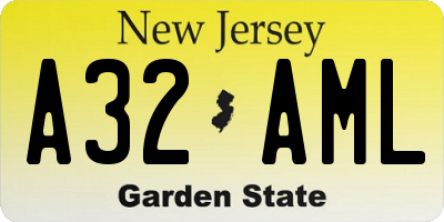 NJ license plate A32AML