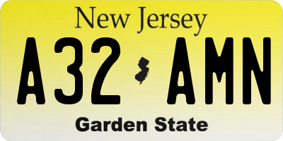 NJ license plate A32AMN