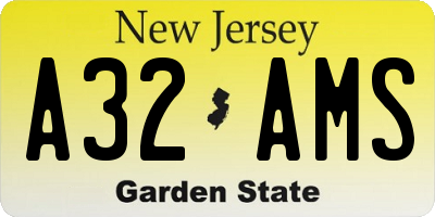 NJ license plate A32AMS