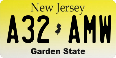 NJ license plate A32AMW