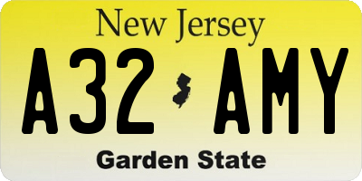 NJ license plate A32AMY