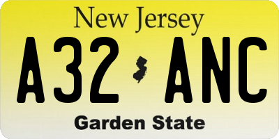 NJ license plate A32ANC
