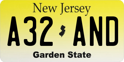 NJ license plate A32AND