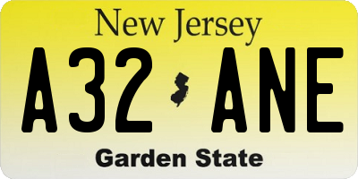 NJ license plate A32ANE