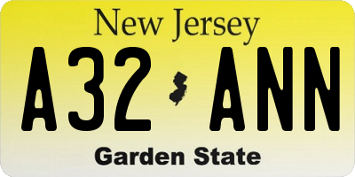 NJ license plate A32ANN
