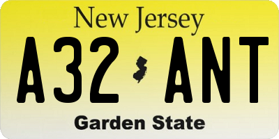 NJ license plate A32ANT