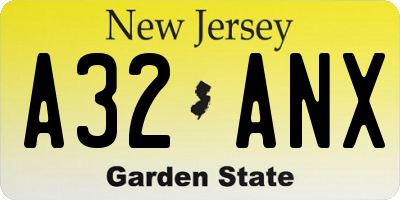 NJ license plate A32ANX