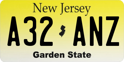NJ license plate A32ANZ