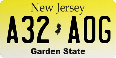NJ license plate A32AOG