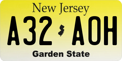 NJ license plate A32AOH