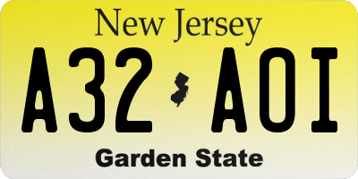 NJ license plate A32AOI