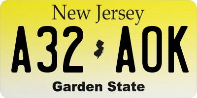 NJ license plate A32AOK