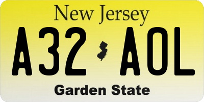 NJ license plate A32AOL
