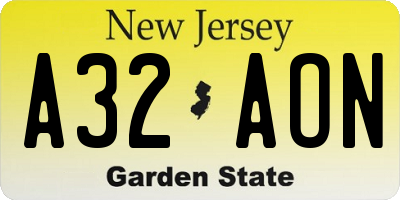 NJ license plate A32AON