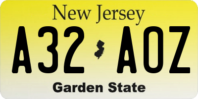 NJ license plate A32AOZ