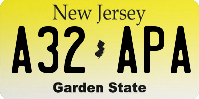 NJ license plate A32APA