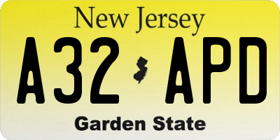 NJ license plate A32APD