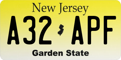 NJ license plate A32APF