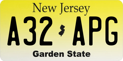 NJ license plate A32APG